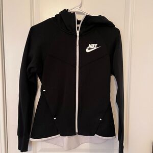 Nike Women's Black and White Zip-Up Hoodie
